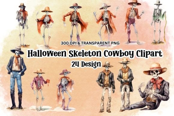 Download Halloween Skeleton Cowboy Clipart PNG - Premium Resources