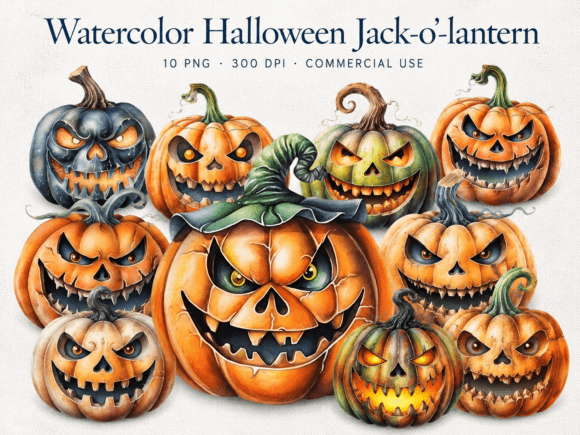 Download Watercolor Creepy Jack O Lantern Bundle - Creepy Collection