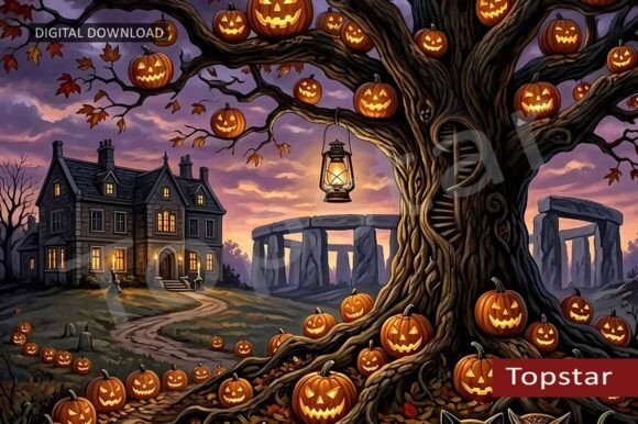 Download Creepy Pumpkin Tree Halloween Wall Art - Creepy Collection